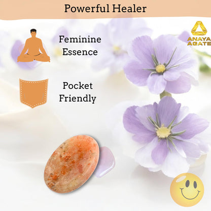 Anaya Agate Sunstone Worry Stones Certified Crystal Thumb Worry Stone for Anguish, Relaxing and Soothing Balance Stones for Meditation, Stress Relief Crystals and Healing Stones for Men, Women