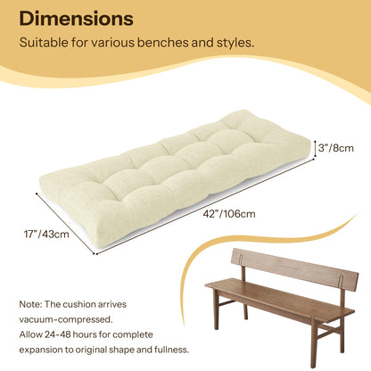 FlyGulls Bench Cushion for Indoor Furniture Soft Bench Seat Cushion for Dining, Piano Benches and Window Seats Tufted Chair Pads with Non-Slip Backing 42"X17"X3"/106X43X8 cm (1, Cream)