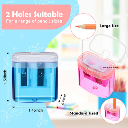 Teling 216 Pcs 180 Pcs Manual Pencil Sharpeners Bulk Handheld Dual Holes Pencil Sharpeners Colorful Portable Compact Sharpener with Lid for Home Office Supply