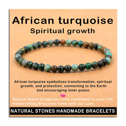 AD Beads Handmade Gemstone Stretch Elastic Bracelet Crystal Healing Reiki Nature's Beauty and Spiritual Essence Unisex (4mm, African Turquoise (Spiritual Growth))