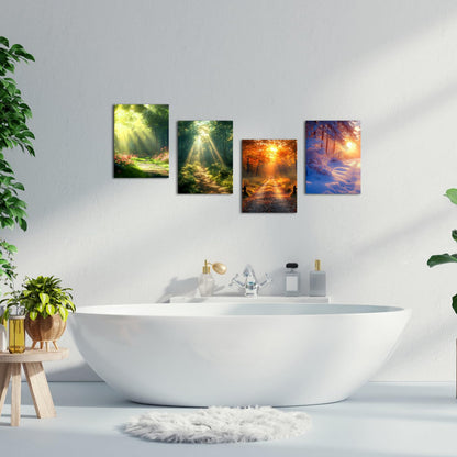 LoveHouse 4 Seasons Wall Art Spring Summer Autumn Winter Canvas Prints Forest Landscape Painting Morning Sunshine Picture For Bedroom 12"x16"x4Pcs