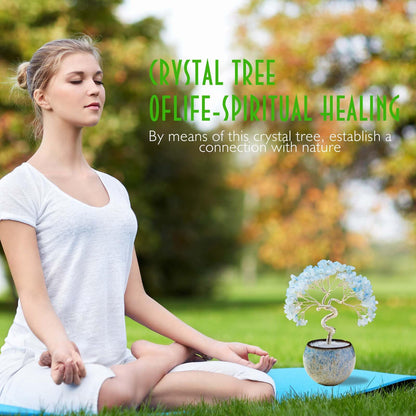 Runyangshi Aquamarine Crystal Tree of Life - 7in Chakra Crystal Money Tree with 297 Natural Healing Crystal Gemstone for Feng Shui, Luck, Balancing Energy Home Decor & Spiritual Gift