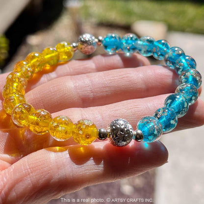 ARTSY CRAFTS INC Glow in The Dark Beads Bracelet, European Lampwork Bead Bracelet, Luminous Beads Anxiety Stress Relief Healing Crystal Chakra Bracelets Women Men (Blue and Lime)
