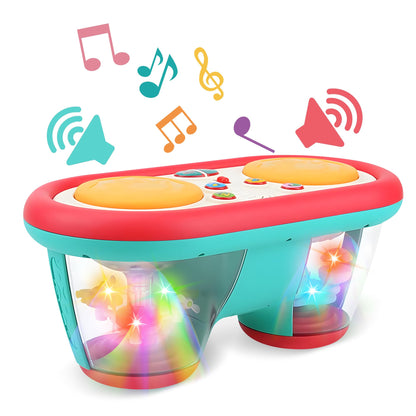 ROHSCE Montessori Sensory & Musical Baby Bundle: Textured Turtle Balls & Drum Musical Learning Infant Toys