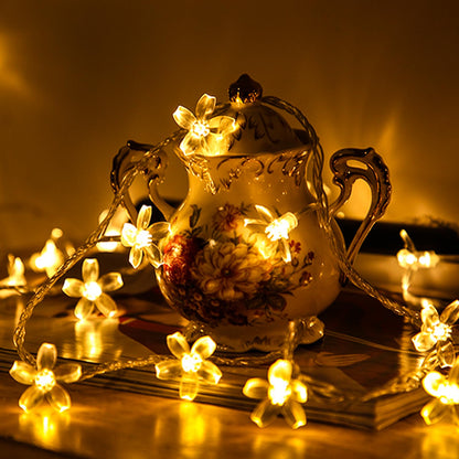 Decorative Flower String Lights for Bedroom, Battery Operated & USB Plug in 10 FT 30 LED Cute Fairy Cherry Blossom Floral Lamps Indoor Outdoor Christmas Holiday Hanging Vine Decorations (Warm White)