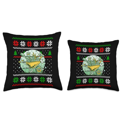 Gardener Gardening Christmas Design Co. Christmas Wheelbarrow Gardening Lover Xmas Design Throw Pillow, 18x18, Multicolor