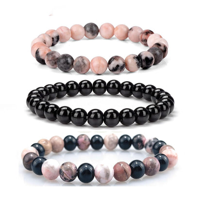 Crgwxzl Healing Crystal Bracelets for Women 8mm Natural Stone Beaded Stretch Bracelet Pink zebra Rhodonite Black Obsidian Spiritual Gemstone Jewelry Gifts