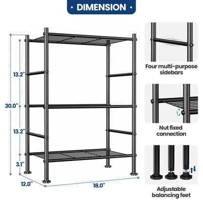 Abiglifty Storage Shelves, 3-Tier Metal Shelving, Wire Shelving with Adjustable Leveling Feet, Shelf Organizer for Bathroom, Closet, Garage