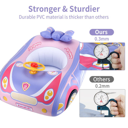 Swimbobo Toddler Pool Float Inflatable Car Baby Swim Float with Adjustable Sun Canopy and Safety Seat Pool Toys for Kids 3+ Years Old(Purple Pink Car)