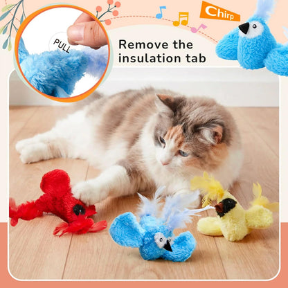 SilTriangle 3 Pcs Bird Cat Toy with Chirping Sound, 3.15 Inch Interactive Exercise Toy with Lifelike Bird Chirp, Red Cardinal Blue Jay Goldfinch for Indoor Bored Cats Kittens, Gifts for Valentines Day