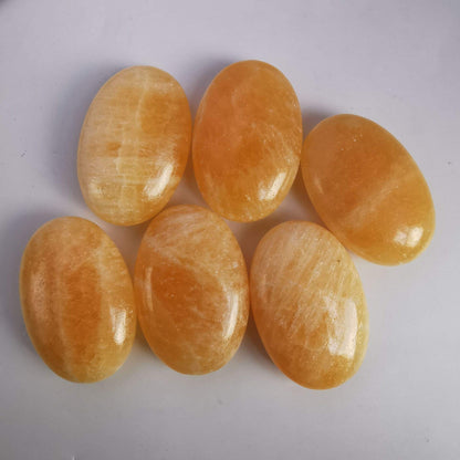 Loveliome Natural Ice Yellow Jade Oval Polished Worry Stones, Healing Crystal Indoor Fountain Stones Massage Energy Anxiety Relief Items