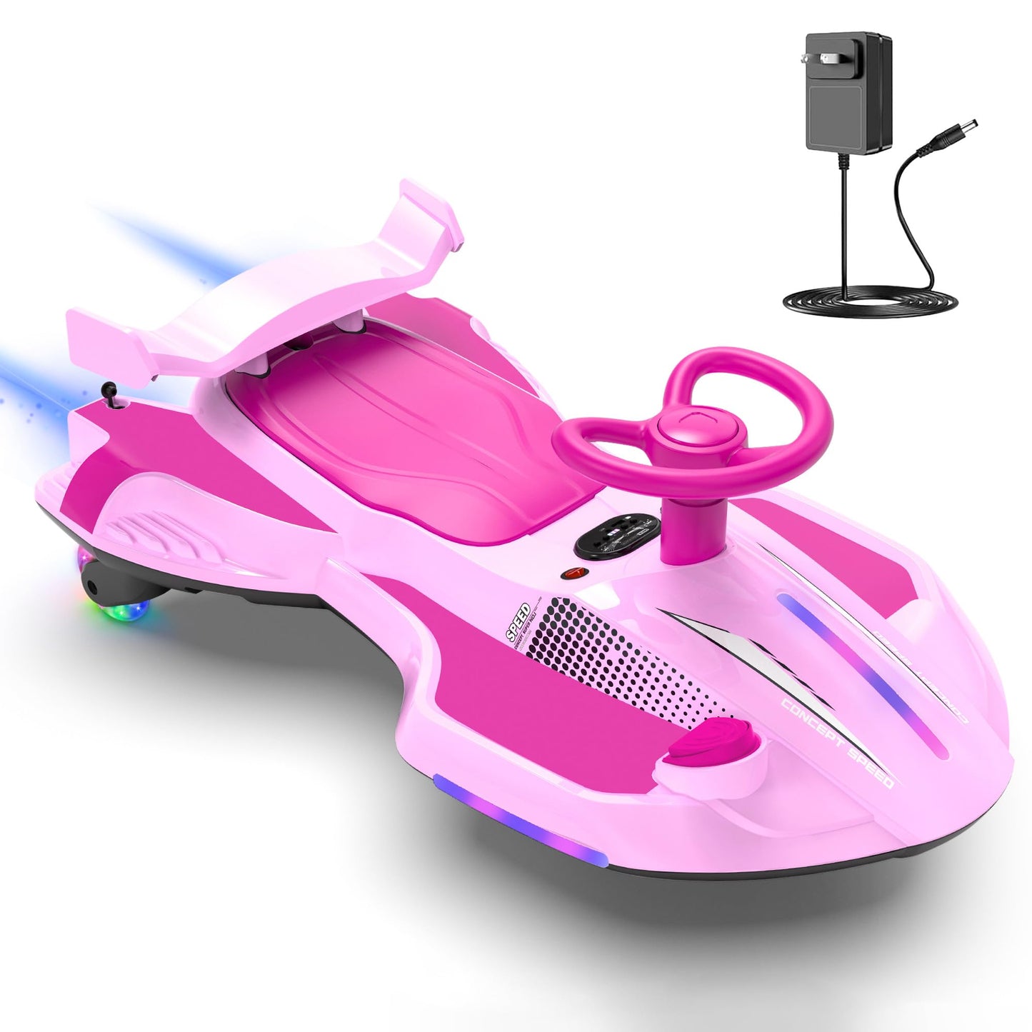 12V Electric Wiggle Car with Pedal for Kids, Rechargeable 2 in 1 Swing Car, Drifting Ride On Toys with Backrest, Anti-Rollover, Spray, Flashing Light, Music, for Ages 3 and Up (Pink)