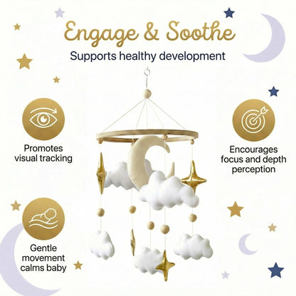 Emmnnic Baby Mobile for Crib - Handmade Modern Boho Baby Mobiles for Bassinet Felt Nursery Mobile Gender Neutral - Gold Moon and Stars - Girl Cribs Decorations