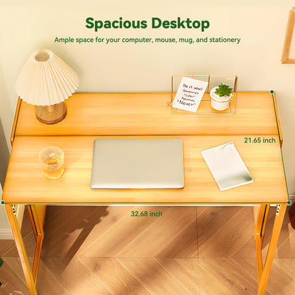 Dezyfurni Bamboo Folding Desk Mid Century Modern Desk for Home Office Bedroom Small Spaces，Natural