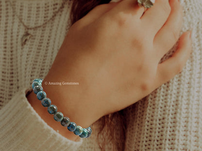 Amazing Gemstone Chrysocolla Bracelet for Women - Chakra Mens Bracelet Protection Crystals and Healing Stones - Blessing Bracelet Spiritual Meditation Gift Christmas Stocking