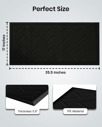 Long Front Door Mat for Outside Entrance 35.5"x17" – Anti-Slip Dirt-Trapping Waterproof Rubber Indoor & Outdoor Mat with Textured Surface for Entryway - Heavy Duty All Weather Doormat – Black