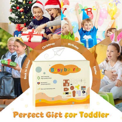 Azoravio Busy Board for Toddlers 1 2 3 4 Year Old - Large Montessori Sensory Toys, Wooden Fidget Activity Board for Boys and Girls, Motor Skills Gifts for ADHD & Autistic Children Kids