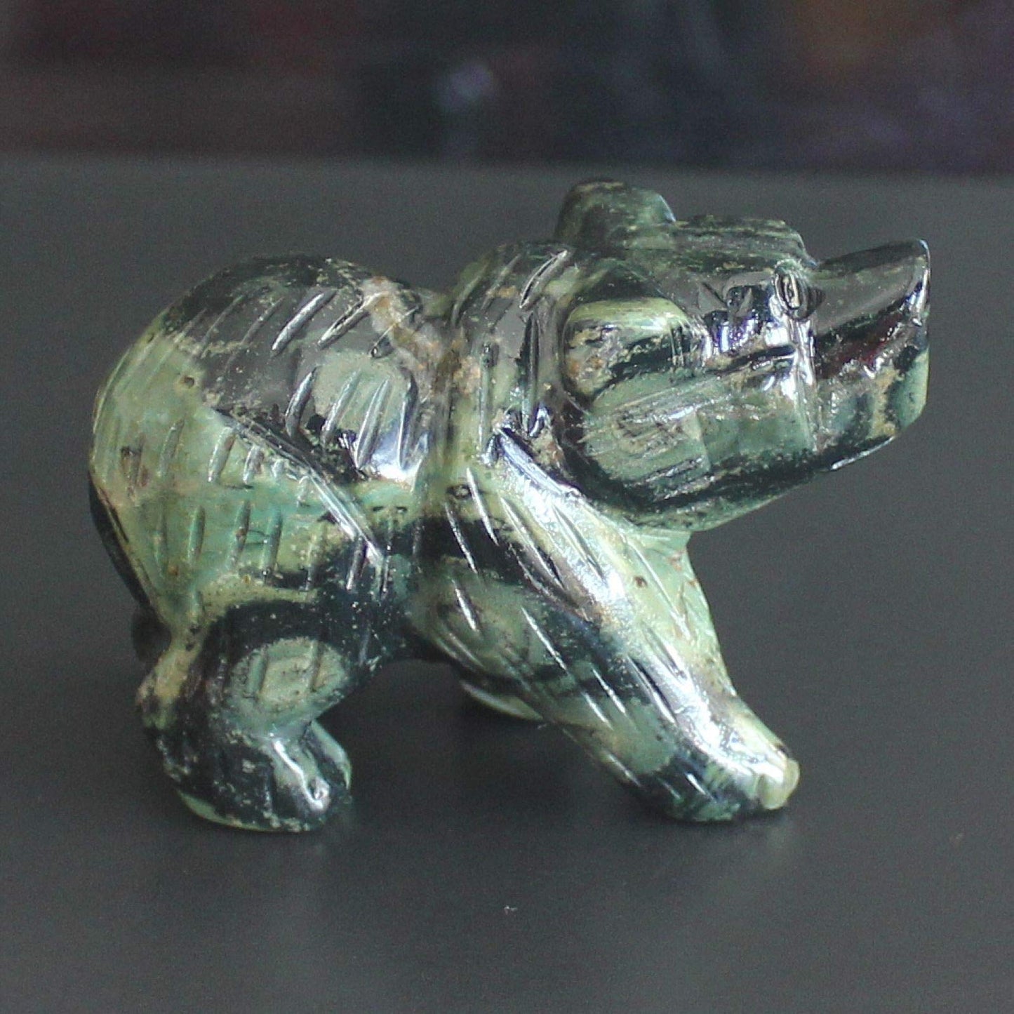 HLbshi Hand Carved Gemstone Crystal Bear Figurine Animal Statue Carving Office Home Decor Collections 2'' (kambaba Jasper)