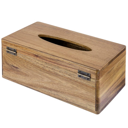 MyGift Premium Acacia Solid Wood Rectangular Tissue Box Holder with Hinged Magnetic Lid, Decorative Bathroom Countertop Facial Tissues Dispenser with Flip Top Cover