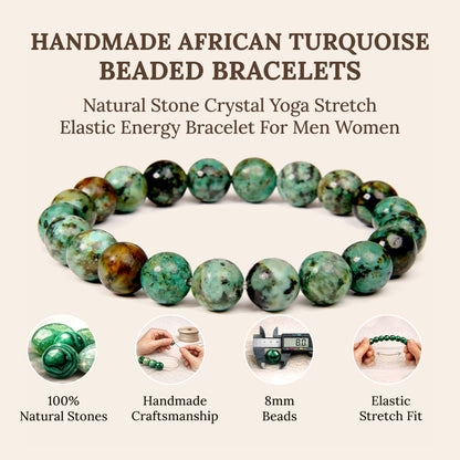 Elm City Direct 8mm Natural Stone Beaded Bracelet – Unisex Crystal Stretch Bracelets for Men & Women, Chakra & Healing Jewelry, Gift-Ready Beaded Bracelets (African Turquoise, 8mm)
