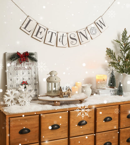 Let it Snow Winter Wonderland Banner, Wooden Sign Decor, Winter Banner for Mantle Indoor, Decoration for Inside Mantle Fireplace Party Window