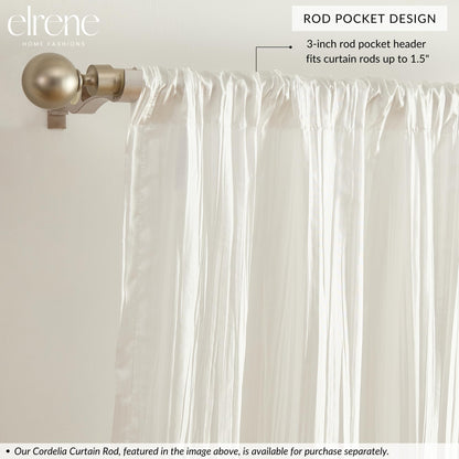 Elrene Home Fashions Athena Faux Crushed-Silk Window Curtain Panel and Valance Set, 52"x95" (2 Panels) & 1 Valance, White