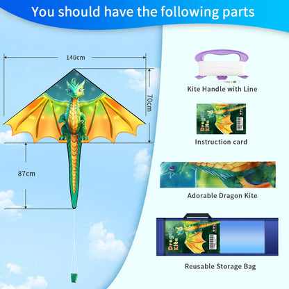 Xida Dragon Kites for Kids Ages 4-8, Kites for Adults, Easy to Fly Kite for Beginners, Boys & Girls, Durable and Quick Assembly, Perfect for Beach, Park, and Family Outdoor Activities