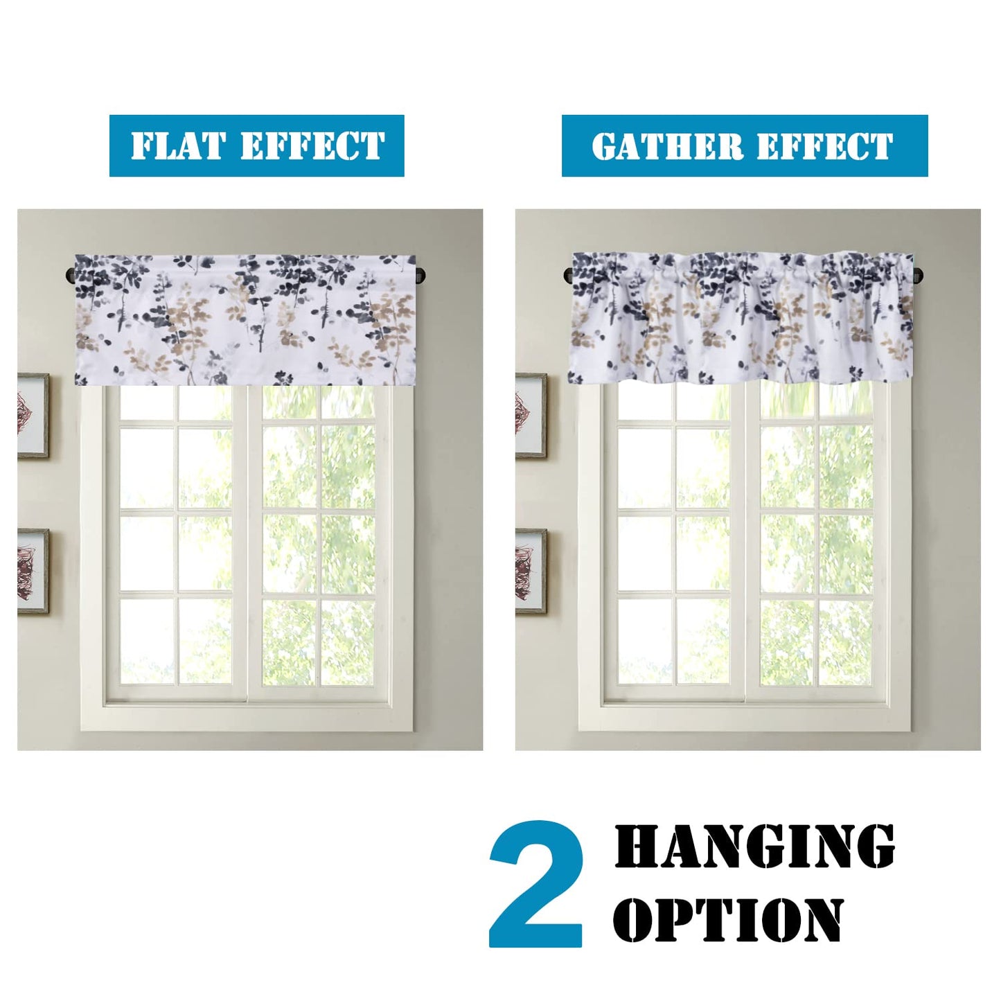 H.VERSAILTEX Valance for Kitchen Windows/Bathroom/Living Room/Bedroom Blackout Window Valance Thermal Insulated Rod Pocket Valance Curtains, 52" W x 18" L, 1 Panel, Bluestone and Taupe