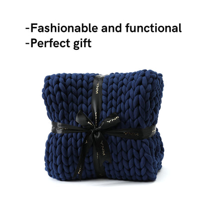 YnM Weighted Blanket, Handmade Chunky Knitted Design, Soft and Cozy, Temperature Regulating and Breathable, Machine Washable Throw for Sleep or Home Decor (Prussian Blue, 50x60 Inch, 10lbs)