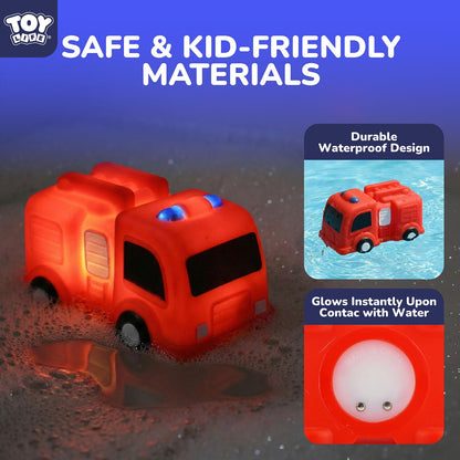 TOY Life 6 PCS Cars Light Up Bath Toys for Kids Ages 4-8, No Hole Glow Bath Toys for Kids, Baby Toddler Bath-Time, Easter Basket Stuffers Gifts for Kids Boys Girls, Ideal for Shower, Bathtub, Pool