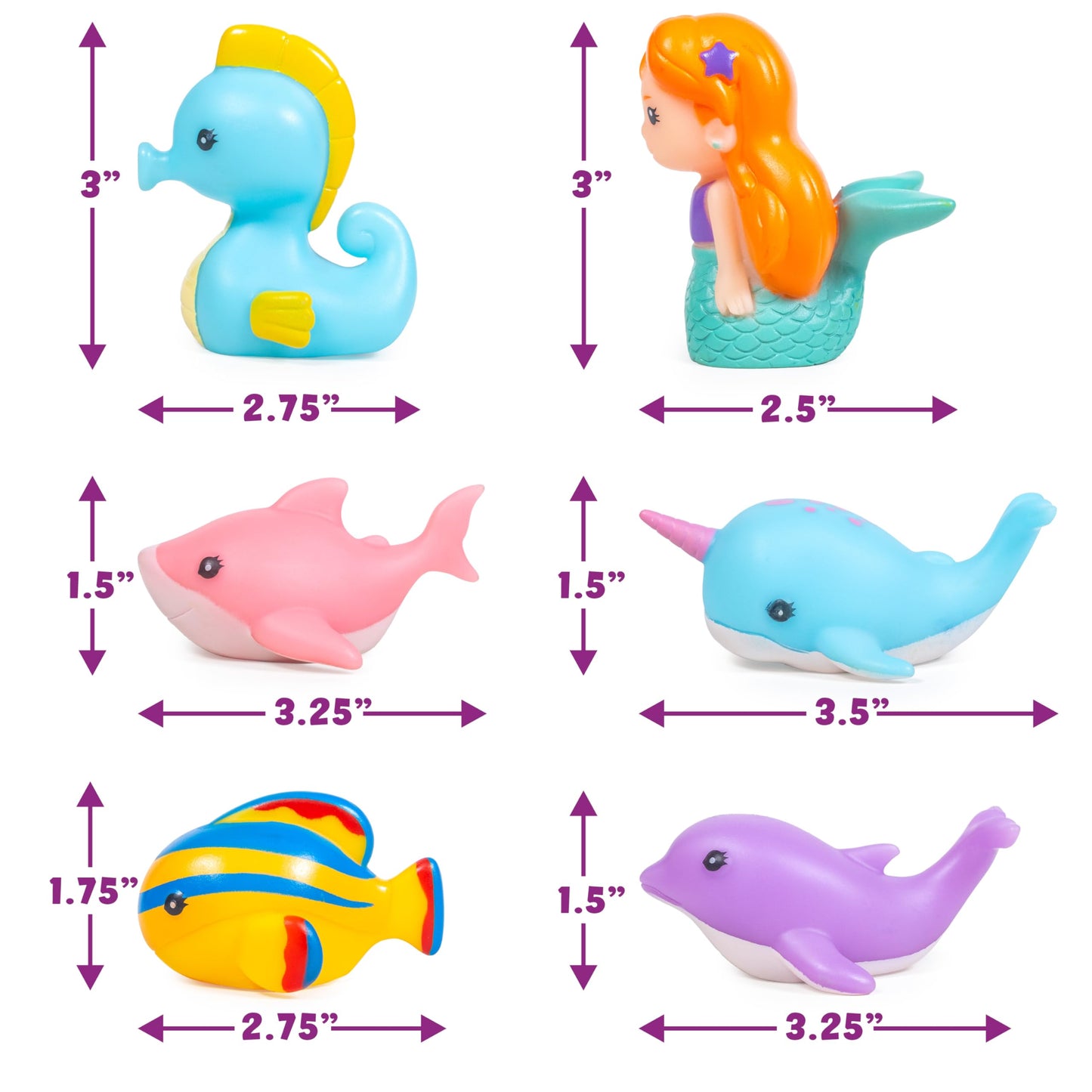 Tub Works® Mermaid Lagoon™ Light Up Bath Toys, 6 Pack | Water-Activated Light Up Toys Flash & Change Color | Easy-Grip Baby Girl & Toddler Bath Toys | Sensory Mermaid Toy Bathtub Toys with Bath Lights