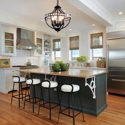 Lanpesting Crystal Chandelier Light Fixtures, 4-Lights Farmhouse Rustic Vintage Black Pendant Hanging Lighting Ceiling Chandeliers for Kitchen Island Dining Room Living Room Bedroom Foyer Hallway