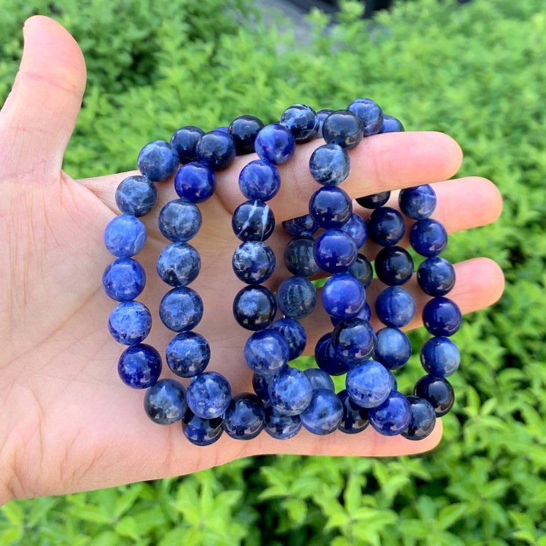 Adabele Real Natural Blue Sodalite Gemstone Beaded Bracelet 7 inch Stretch Chakra Healing Crystal Stone Women Mom Gift (Unisex) GB10-A47