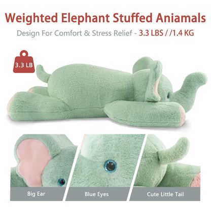 Niuniu Daddy 20" | 3.3 Pound Elephant Weighted Stuffed Animals, Large Pillowfort Plush Animal Toys for Kids Adults, Large Body Pillow for Gifts Presents Birthday Christmas Holiday