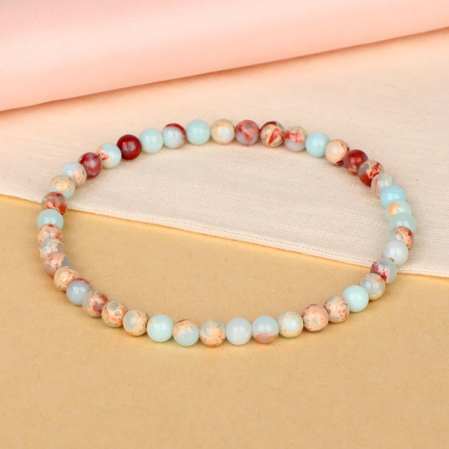 LPBeads Handmade Natural Gemstone Stretch Elastic 4mm Imperial Jasper Bracelet Healing Crystal Round Stone Beads Jewelry Gifts for Women Men