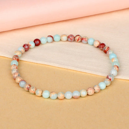 LPBeads Handmade Natural Gemstone Stretch Elastic 4mm Imperial Jasper Bracelet Healing Crystal Round Stone Beads Jewelry Gifts for Women Men