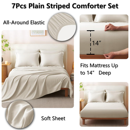CozyLux Queen Size Comforter Sets - 7 Piece Bed in a Bag Beige Comforter Set with Sheets Luxury Queen Bed Set All Seasons, Soft Bedding Set with Down Alternative Comforter, Sheets, Pillowcases & Shams
