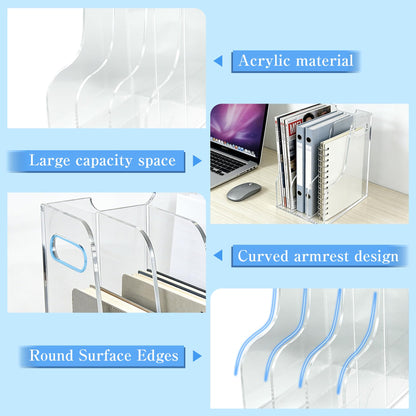 ZESHIHAOGUO 3-Tier Clear Acrylic File Holder, Vertical Document Organizer for Magazines, Binders, Notebooks & Envelopes - Multi-Purpose Desk Storage for Home Office（A4,3 Sections）