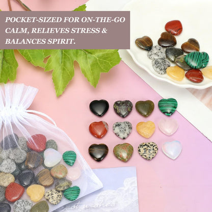 uxcell 5 Pcs Malachite Crystal Stones Heart Shaped, 2 cm Tumbled Stones and Crystals, Polished Gemstone Rocks for Women Gifts Meditation Crafting Home Decor