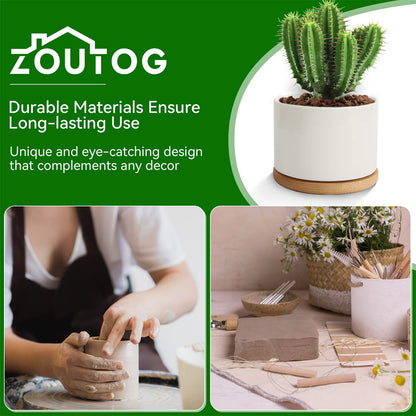 ZOUTOG Succulent Pots 3.1 Inch,6 Pack Succulent Planters,Small Pots for Plants with Drainage and Tray,White Ceramic Flower Planters for Indoor Plants,Home,Office,Desk