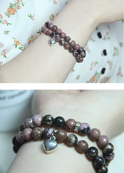 GDLKPYHS Healing Bracelets for Women - Rhodonite Bracelet - Healing Prayers Crystal Bracelet, 8mm Natural Stone Stress Relief Yoga Beads Get Well Soon Gifts