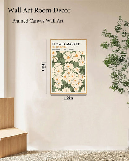 Zzuyi Framed Flower Market Wall Art,Green And White Floral Botanical Canvas Wall Decor Pictures,Floral Rusitc Pictures for Living Room Bedroom Dining Room 12x16in