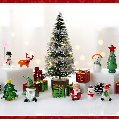 BrightRow 9 Pcs Blown Glass Christmas Tree Mini Christmas Figurines Sets Include Snowman Gnomes Reindeer Santa Claus Miniature Holiday Ornaments for Tabletop Home Decorations