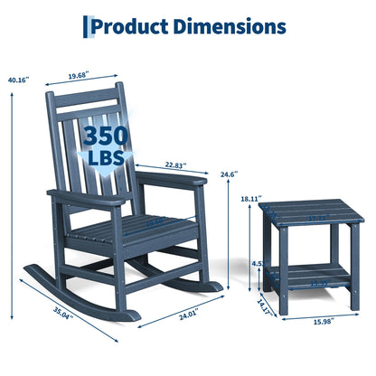 Garvee HDPE Rocking Chair Outdoor Set of 4 with 2 Side Table - Poly High Back Porch Rocker Chairs for Adults - All Weather Resistant Furniture for Patio Front Porch - Navy Blue