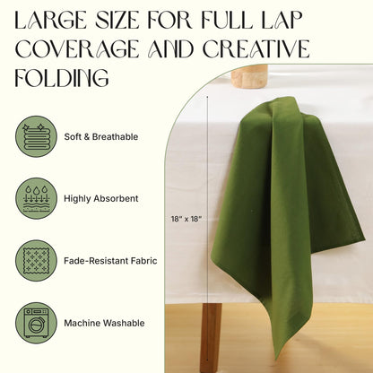 Ivy Heritage Cloth Napkins Set of 12, 100% Cotton Fabric Reusable Dinner Napkins, 18 x 18 Inch Washable Table & Kitchen Napkins for Everyday Dining, Entertaining, Home & Restaurant Use, Olive Green