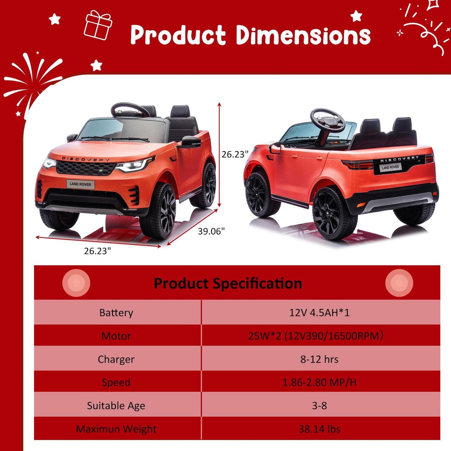 12V Licensed Land Rover Ride on Toys for Big Kids, Electric Car for Kids with Remote Control, Electric Vehicle Ride on Toy, 3 Speeds, Soft Start, Led Lights, Low Battery Prompt