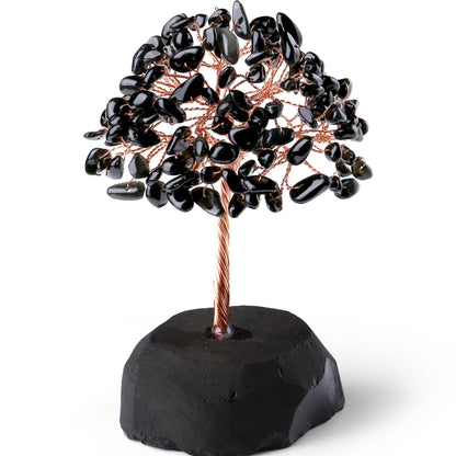 QINJIEJIE Black Obsidian Crystal Tree Healing Crystals Natural Stone Base Gemstone Tree Copper Wire Chakra Tree Life Tree Luck Tree Energy Desk Decor Spiritual Gift Meditation