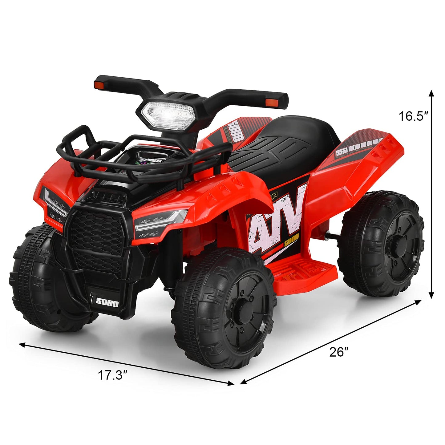 Costzon Kids ATV, 6V Battery Powered Electric Vehicle Four Wheeler Quad w/Storage Basket, Headlight, Horn, Music, MP3 & USB, Toddler 4 Wheeler Ride on Car Toy for Boys Girls 18-36 Months (Red)
