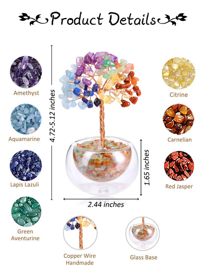PESOENTH Chakra Tree Crystal Tree of Life,7 Chakra Stones Healing Crystal Gemstone Trees Reiki Positive Energy Gifts for Women Mom Birthday,Spiritual Chakra Decor Gifts for Home Room Office