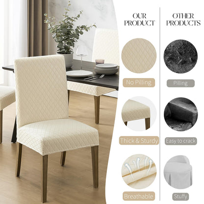 MOSAYT 100% Waterproof Dining Room Chair Covers Set of 6, Super Fit Stretch Jacquard Parson Chairs Slipcovers Removable Washable Chair Seat Protectors for Home, Kitchen, Banquet (Beige)